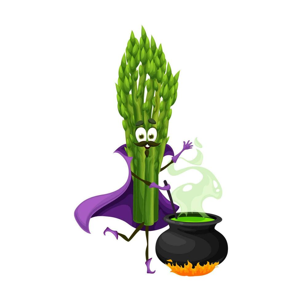 Cartoon Halloween asparagus wizard character vector