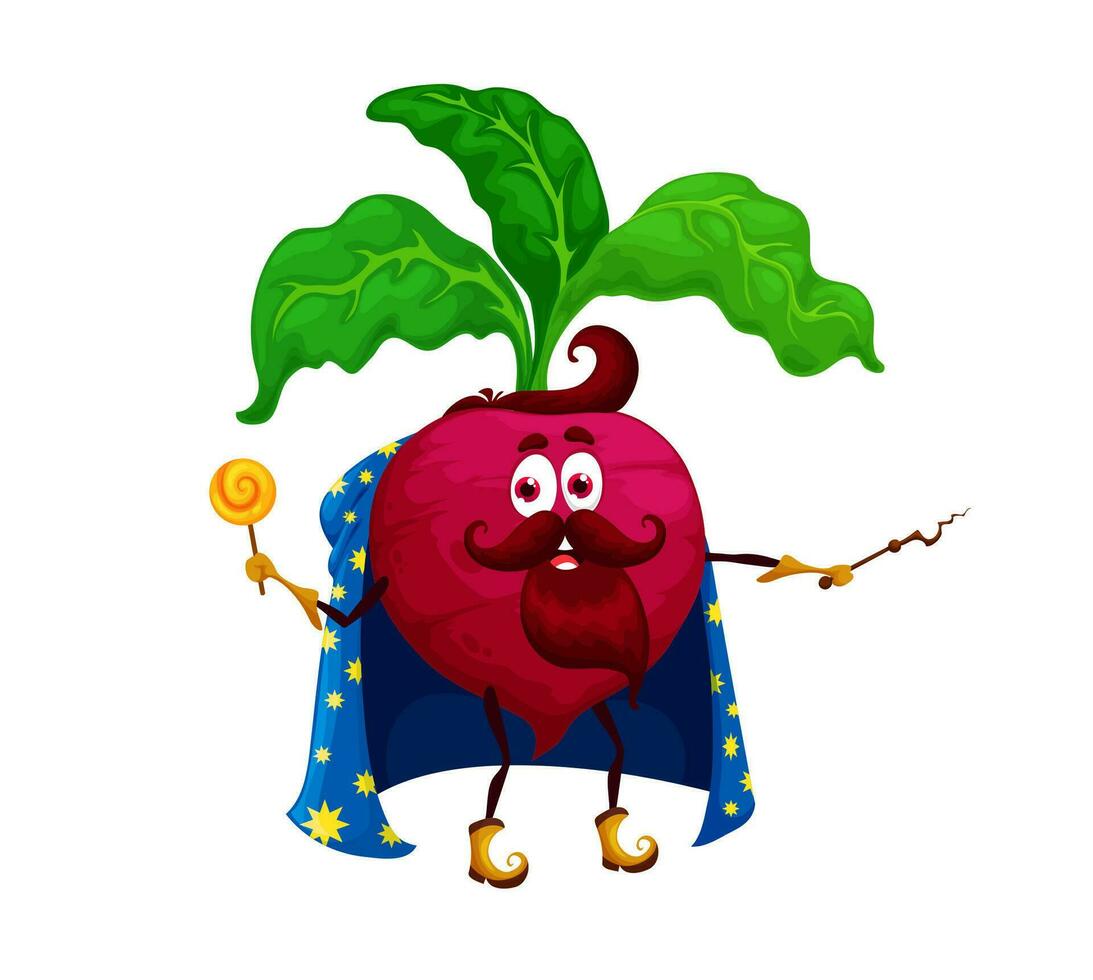 Cartoon Halloween beet beetroot wizard character vector