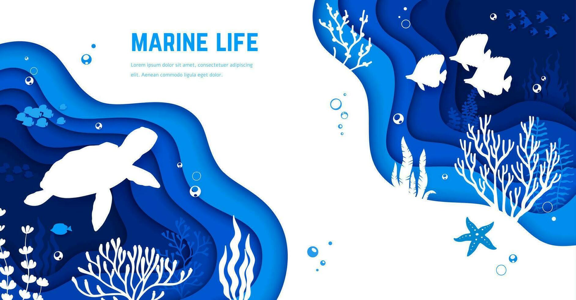 Landing page sea underwater paper cut landscape vector