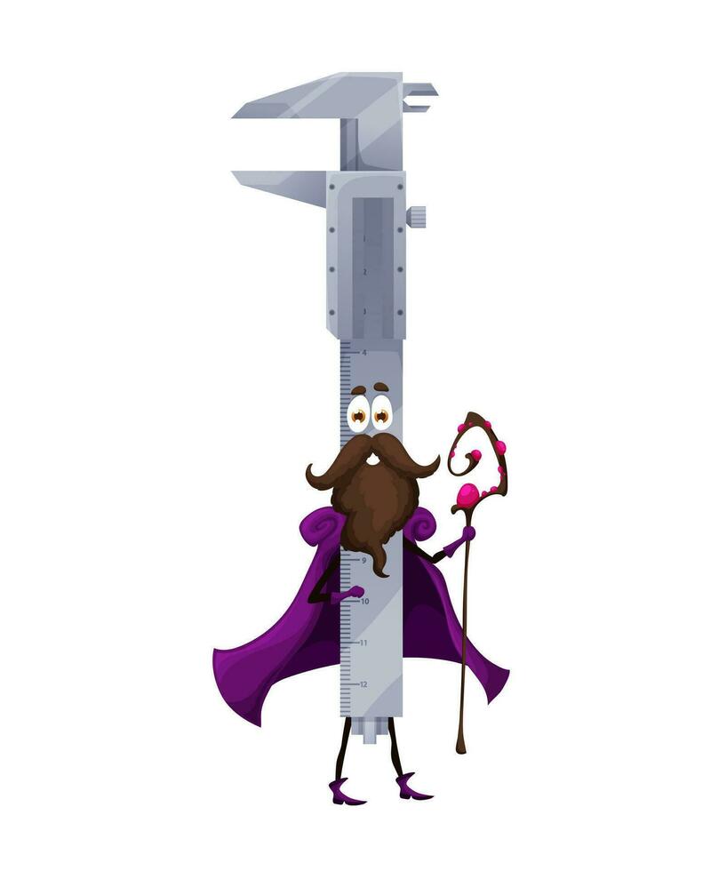 Cartoon halloween vernier caliper wizard character vector