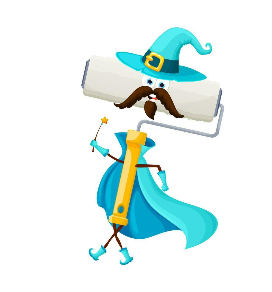 Cartoon Halloween paint roller wizard character vector