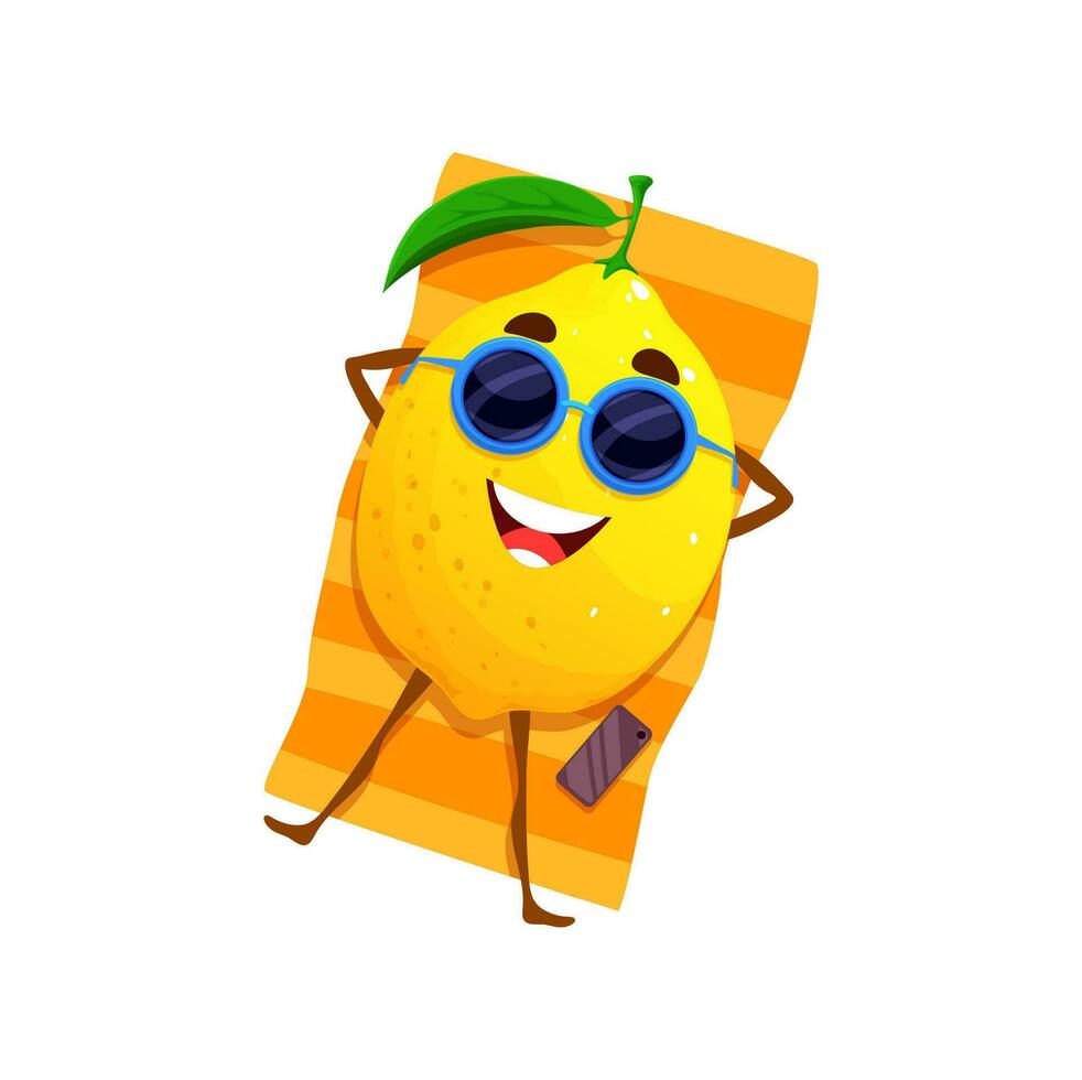 Cartoon relaxing lemon character, citrus fruit vector
