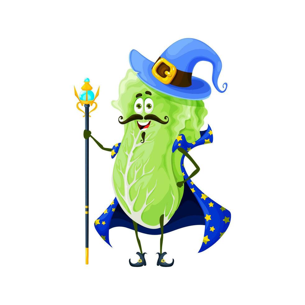 Cartoon Halloween chinese cabbage character wiz vector