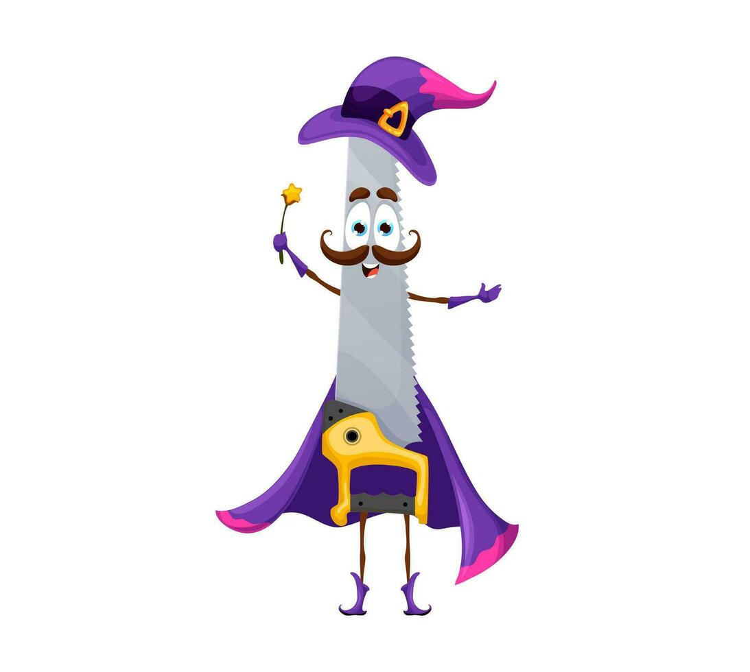 Cartoon halloween saw tool wizard funny character vector