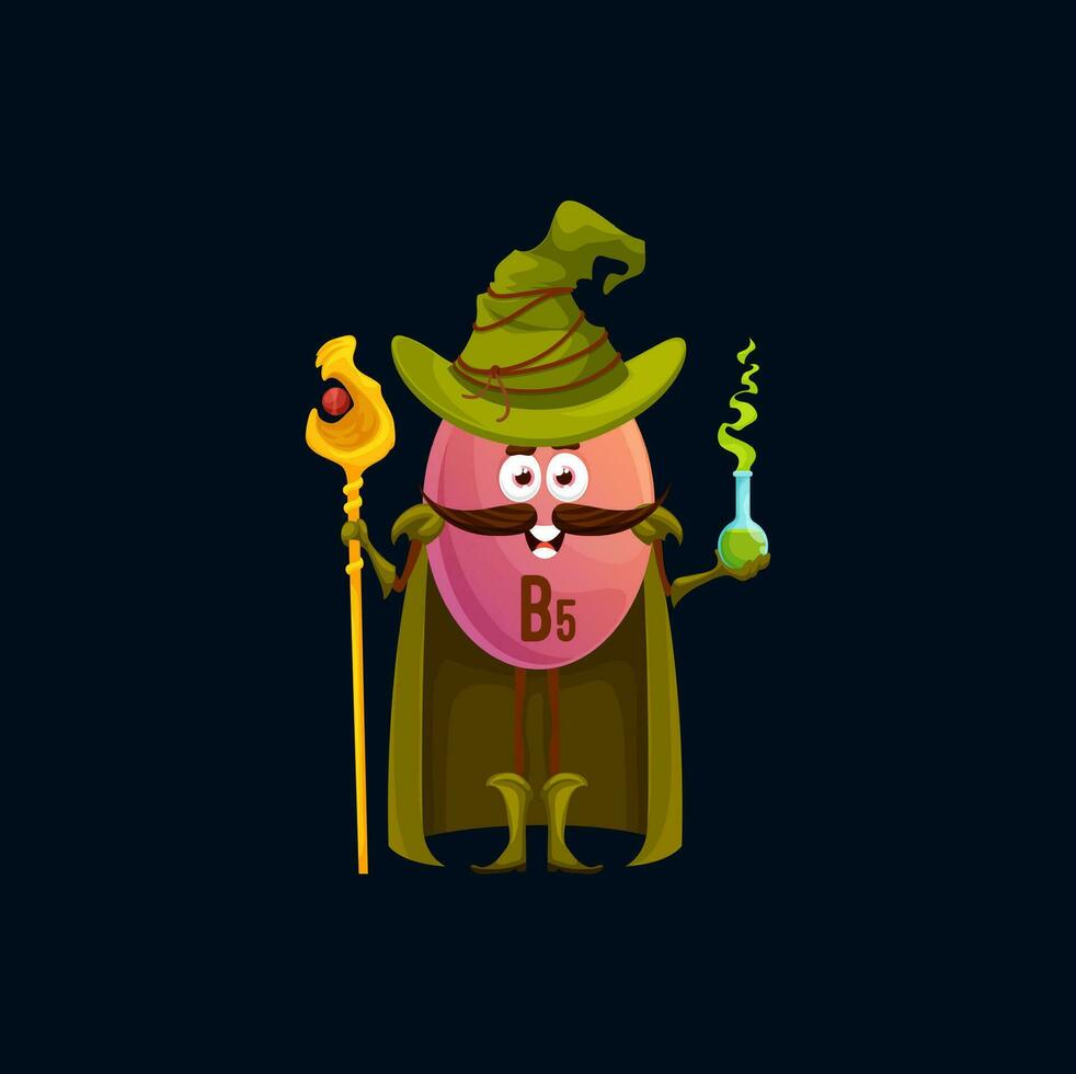 Cartoon vitamin B5 mage character with potion vector