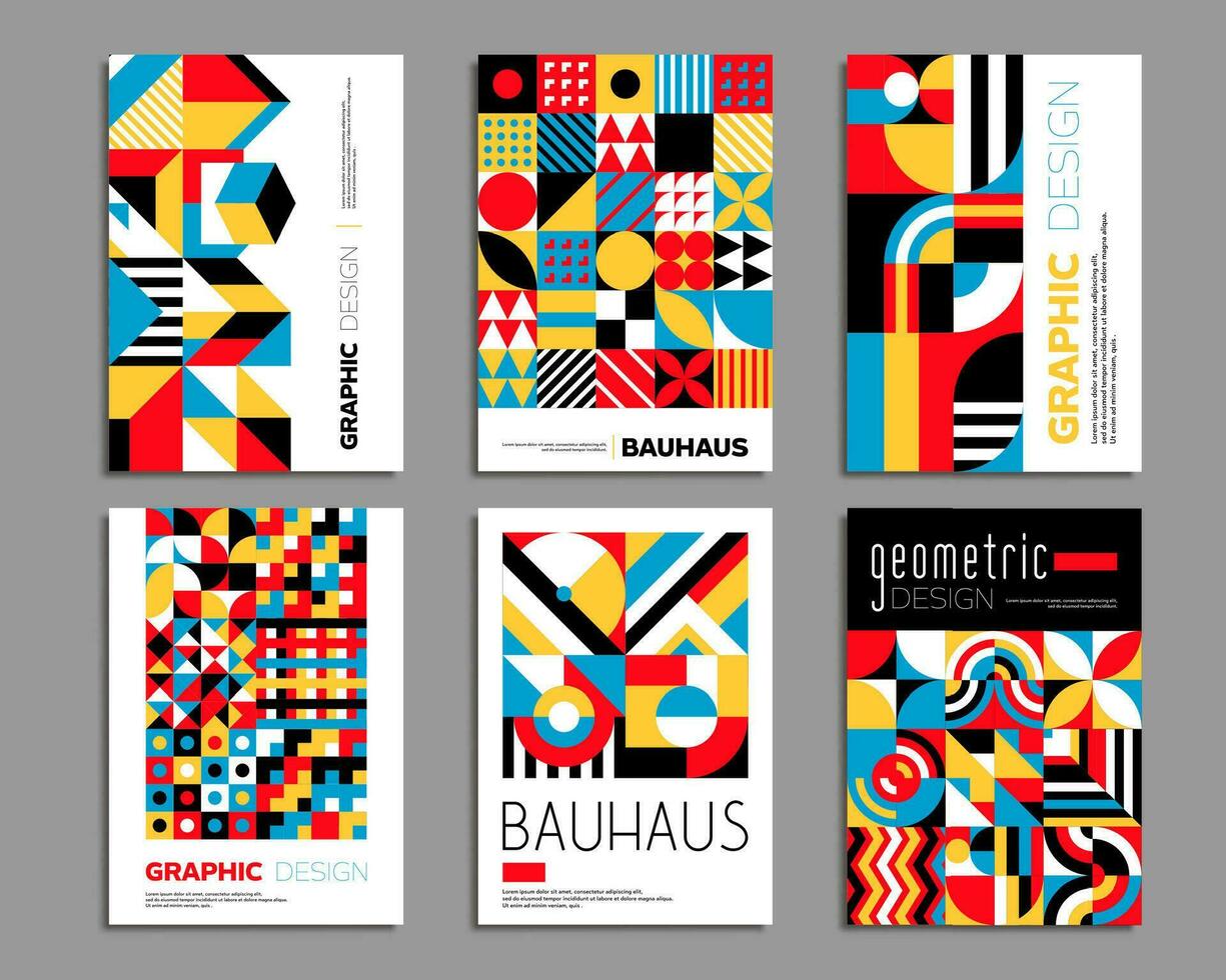 Bauhaus posters layouts with geometric patterns vector
