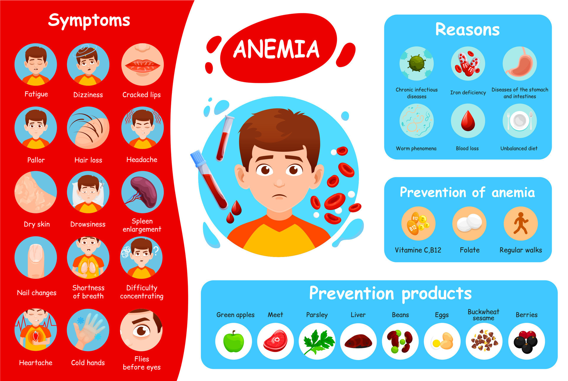 anemia síntomas, deficiencia de hierro póster 25449135 Vector en Vecteezy