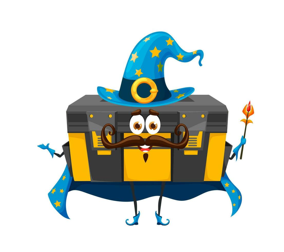 Cartoon Halloween tool box wizard funny character vector