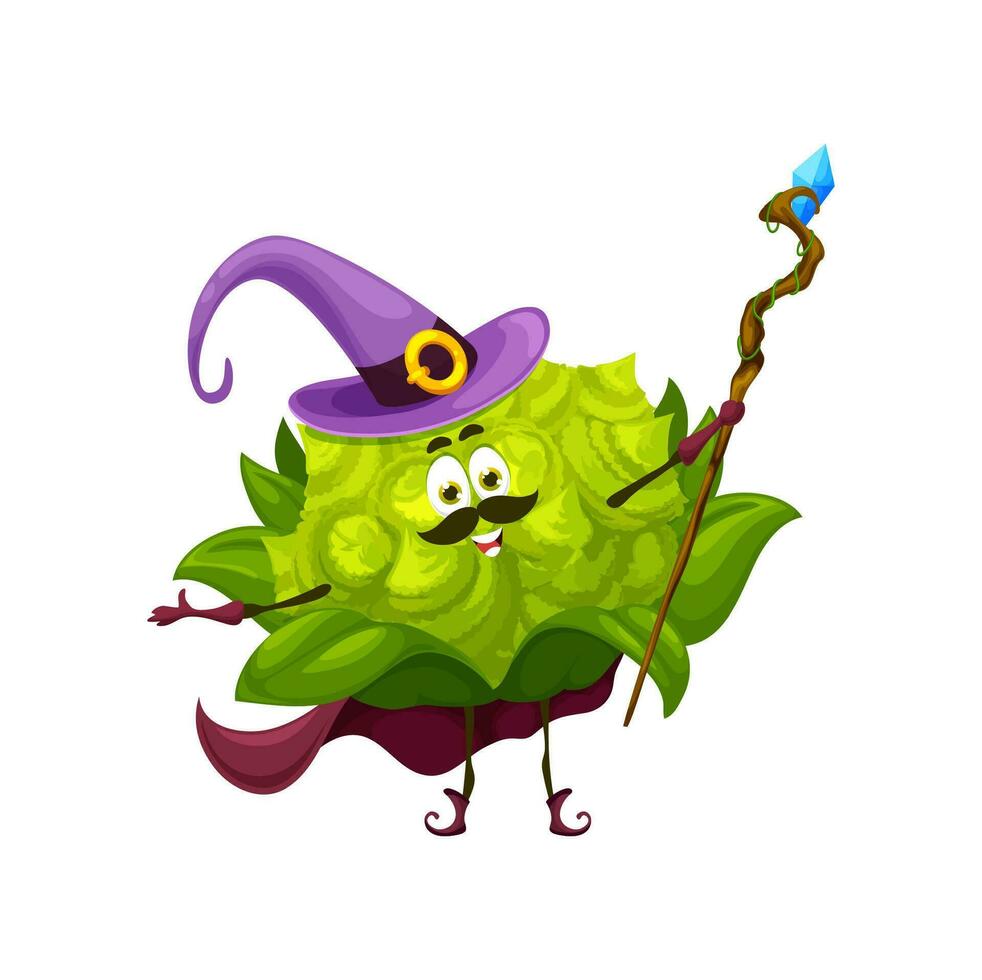 Cartoon Halloween romanesco cabbage character vector