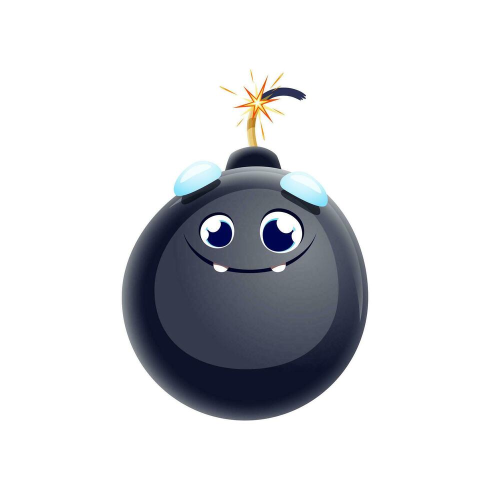 Cartoon happy bomb character with wick or fuse vector