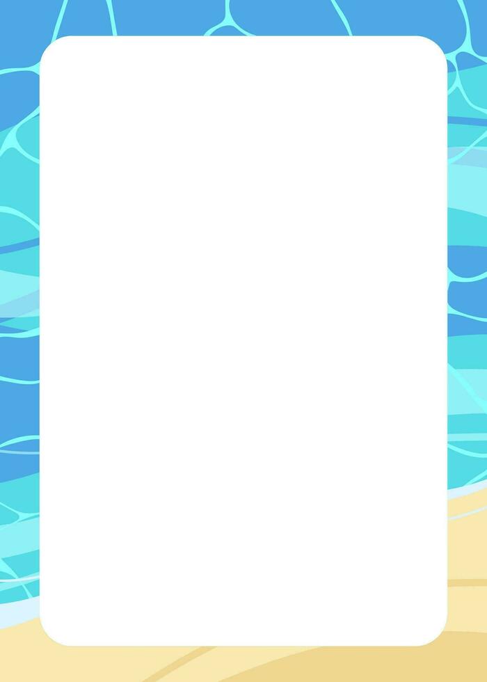 Summer template frame decorated with water sea, sand. Vector illustration isolated