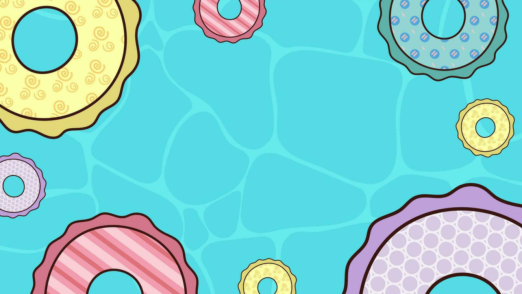 Tropical blue sea with floating rings top view. Ocean background. Vector. vector