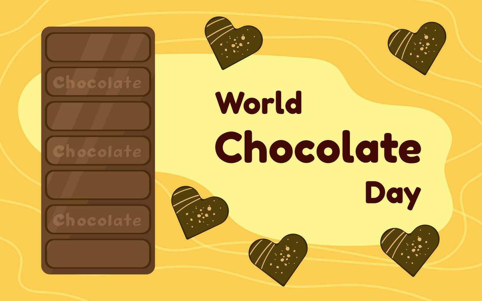 World chocolate day design template. Chocolate blocks. Post with chocolate desserts. Vector illustration in cartoon style