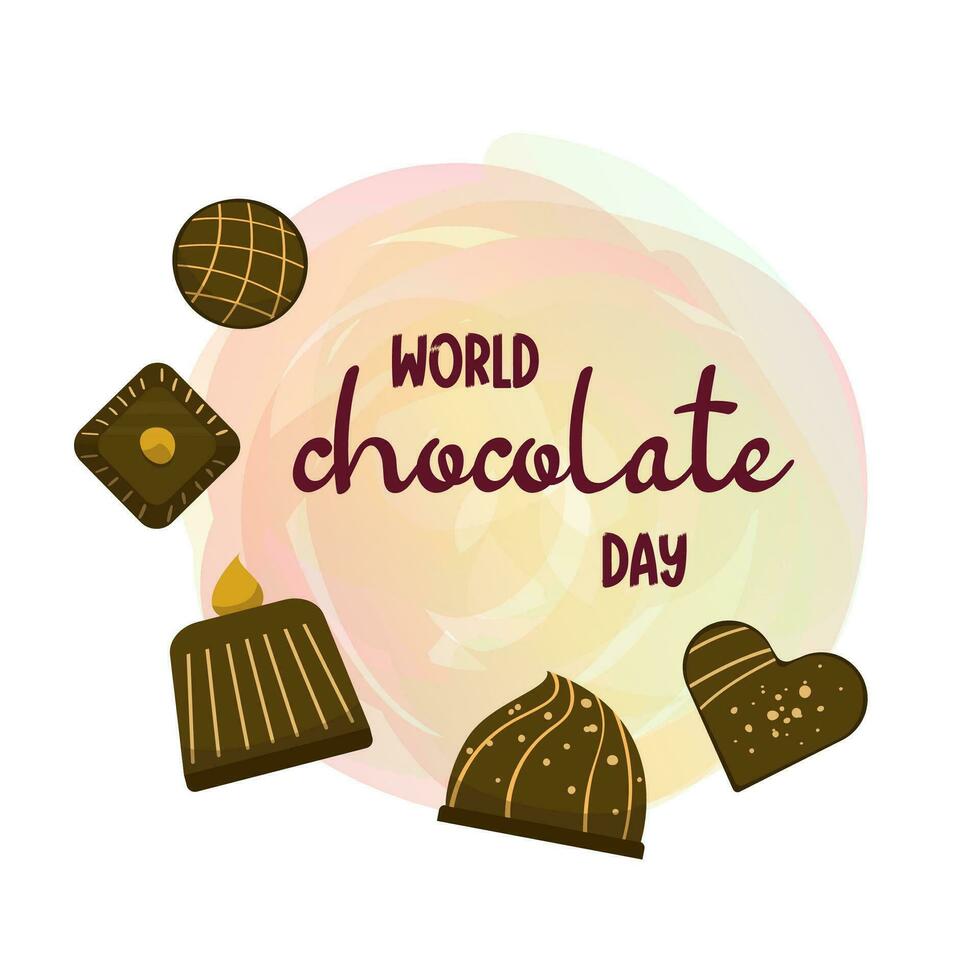 World chocolate day design sticker. Chocolate blocks in cartoon style. Vector illustration isolated on white background.