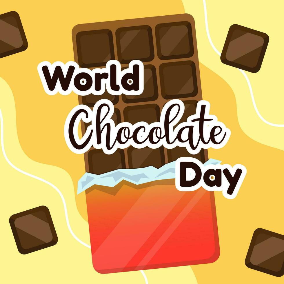 World chocolate day design template. Chocolate blocks. Post with chocolate desserts. Vector illustration in cartoon style