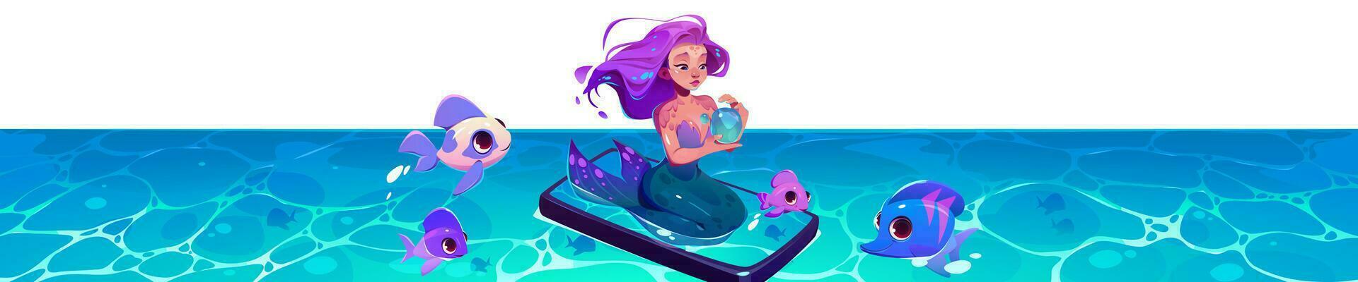 dibujos animados sirena flotante en mar agua superficie vector