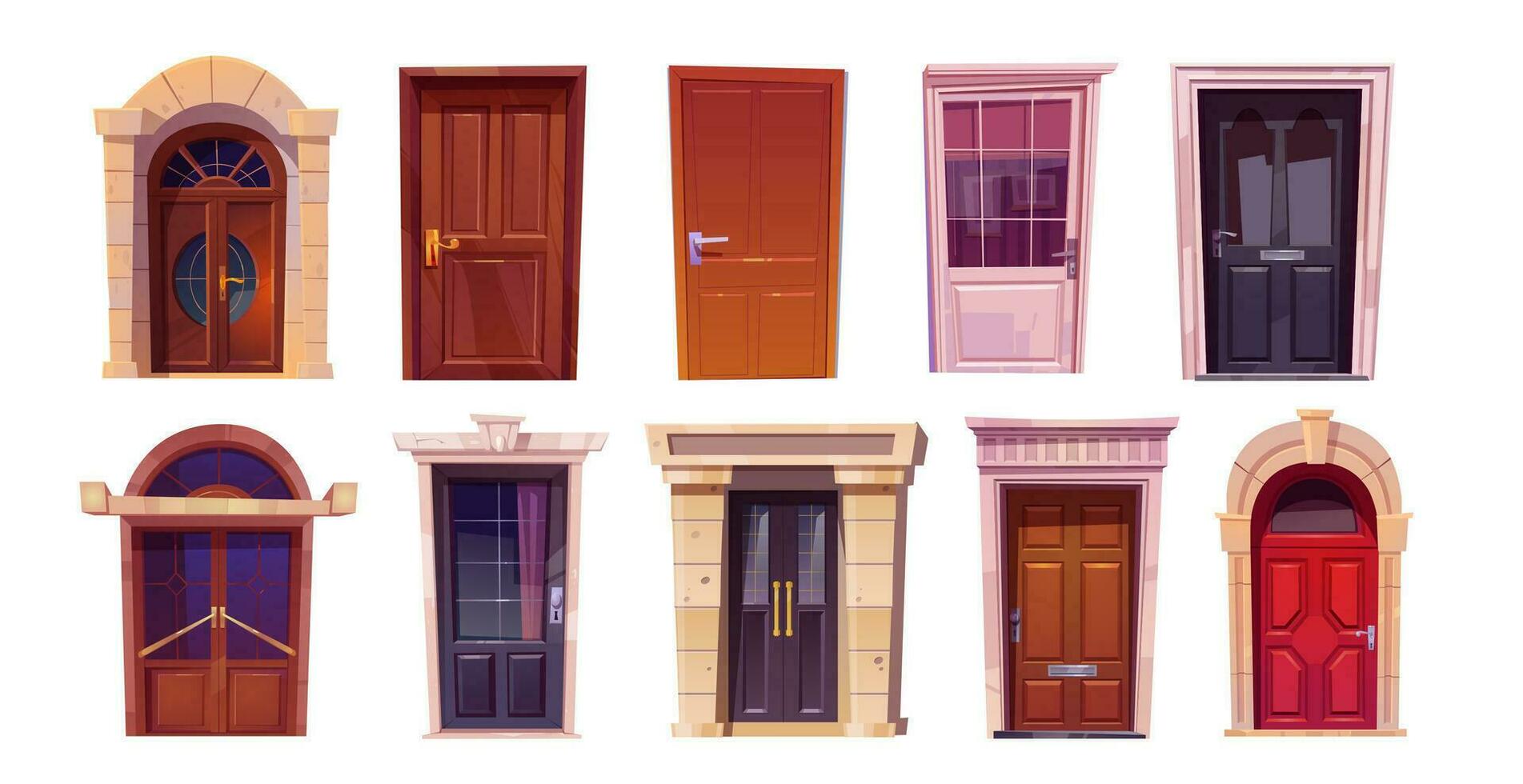 Vector house front door cartoon illustration set