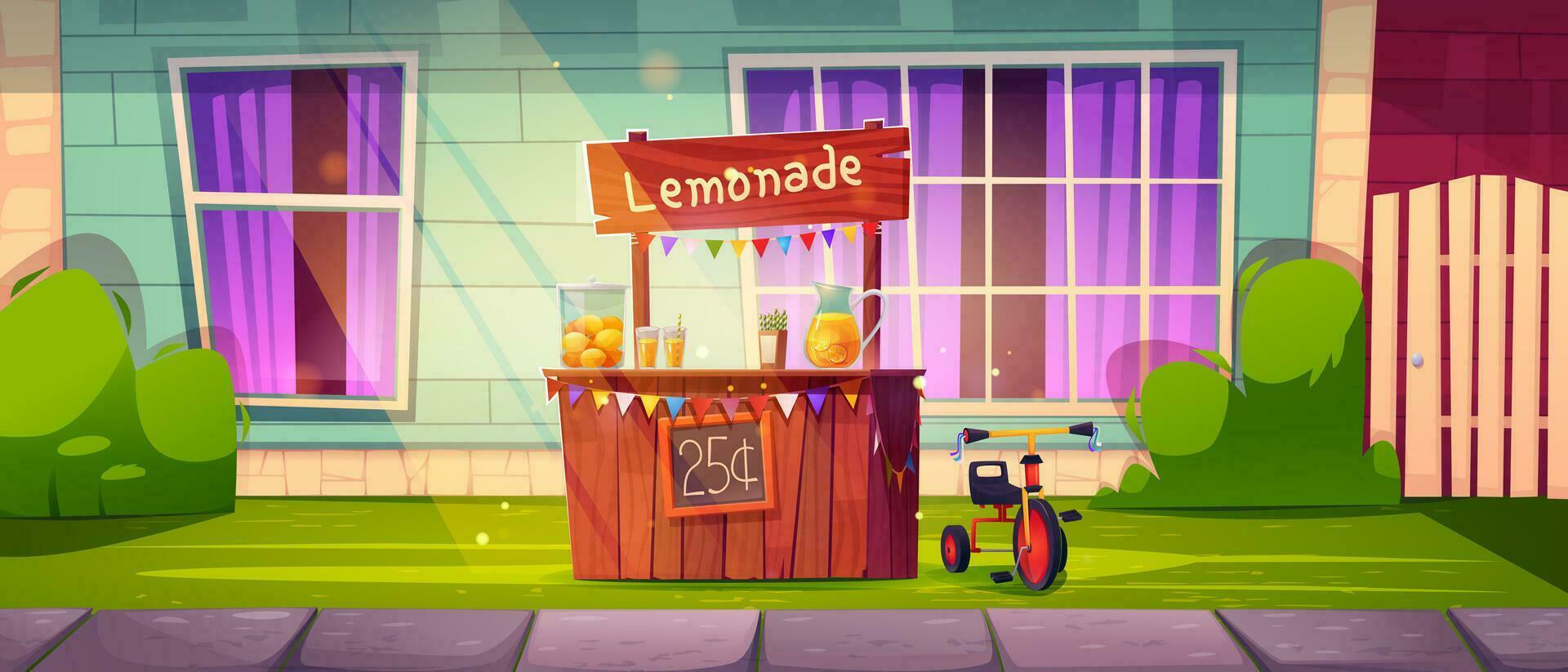 Cartoon lemonade stand in house yard vector