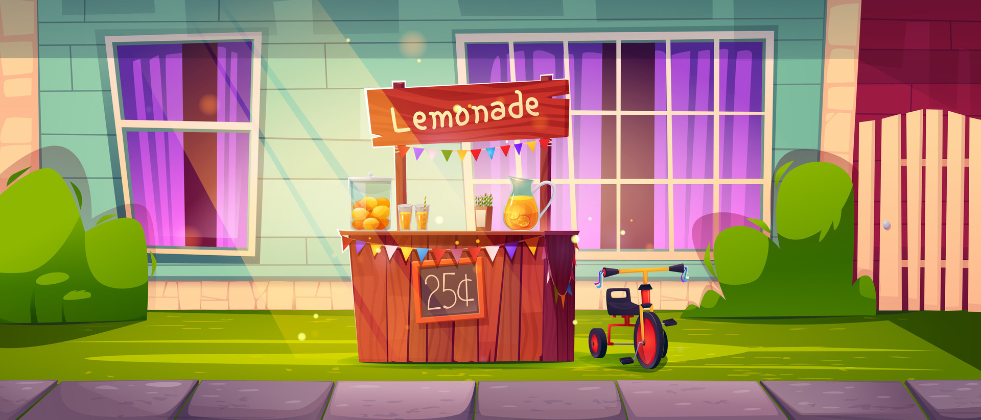 Cartoon lemonade stand in house yard 25449331 Vector Art at Vecteezy