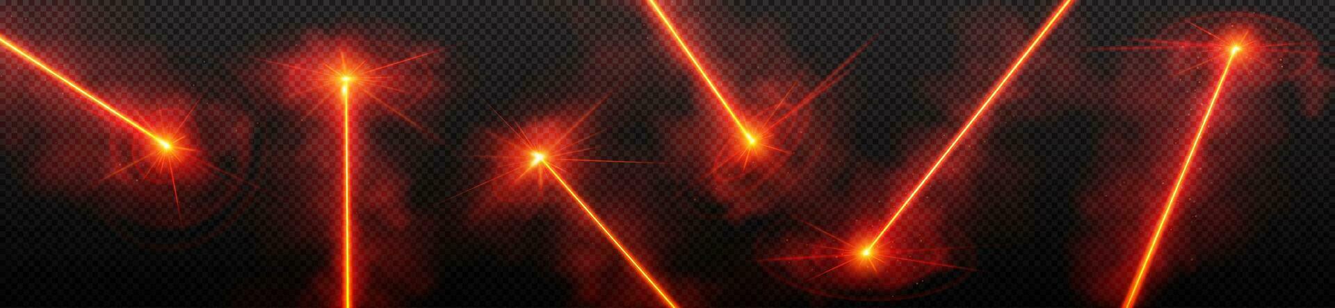 Red laser light beam effect, vector neon line set