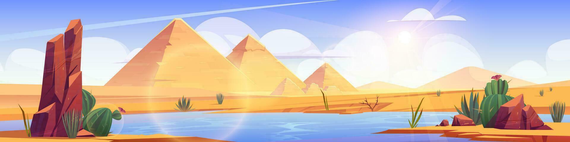 Oasis in Egypt desert cartoon vector background