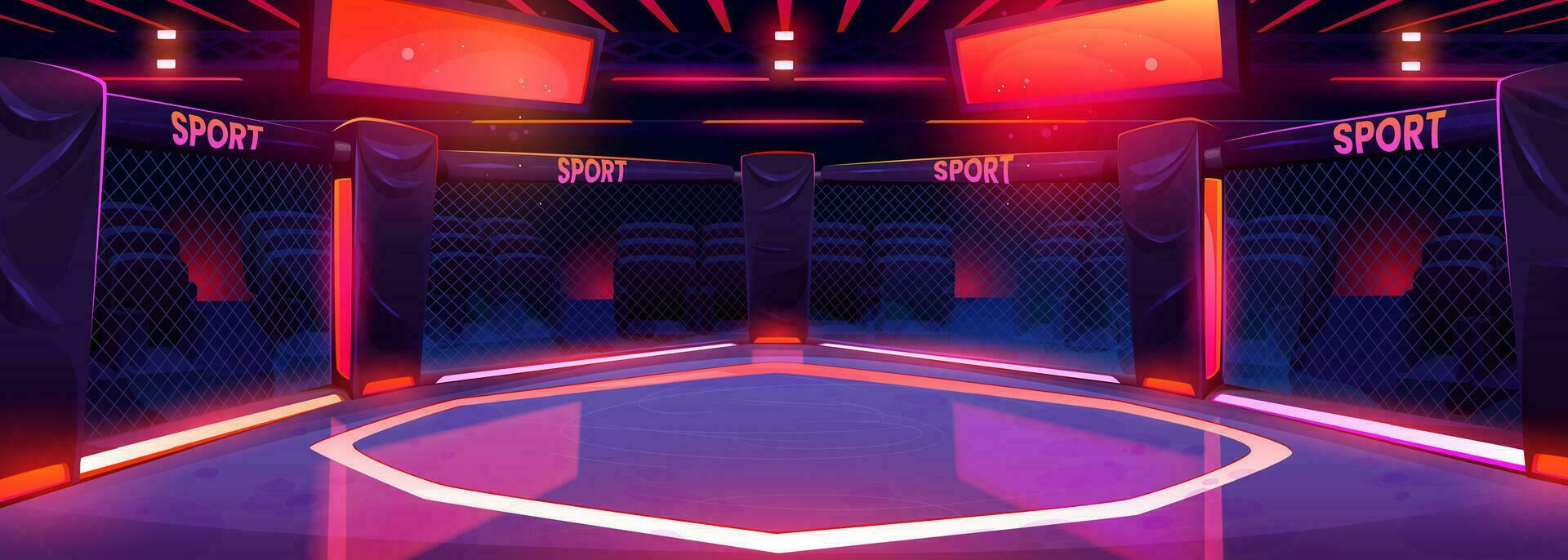 Mma ring for boxing, octagon fight arena stage vector