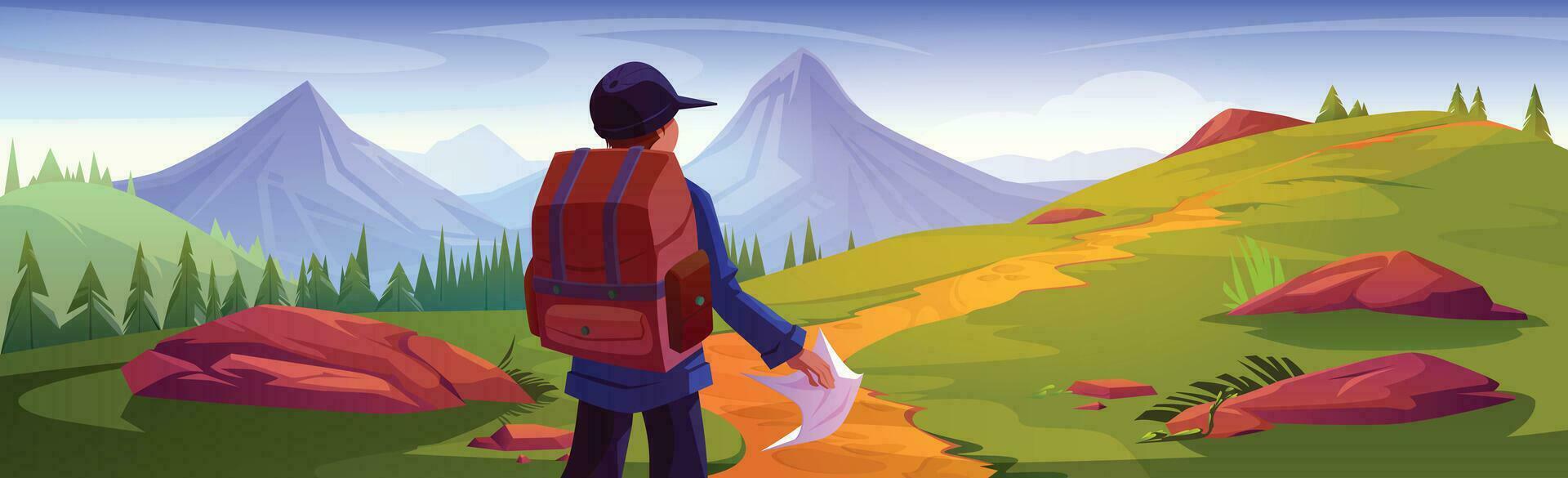 Man travel and explore mountain adventure vector