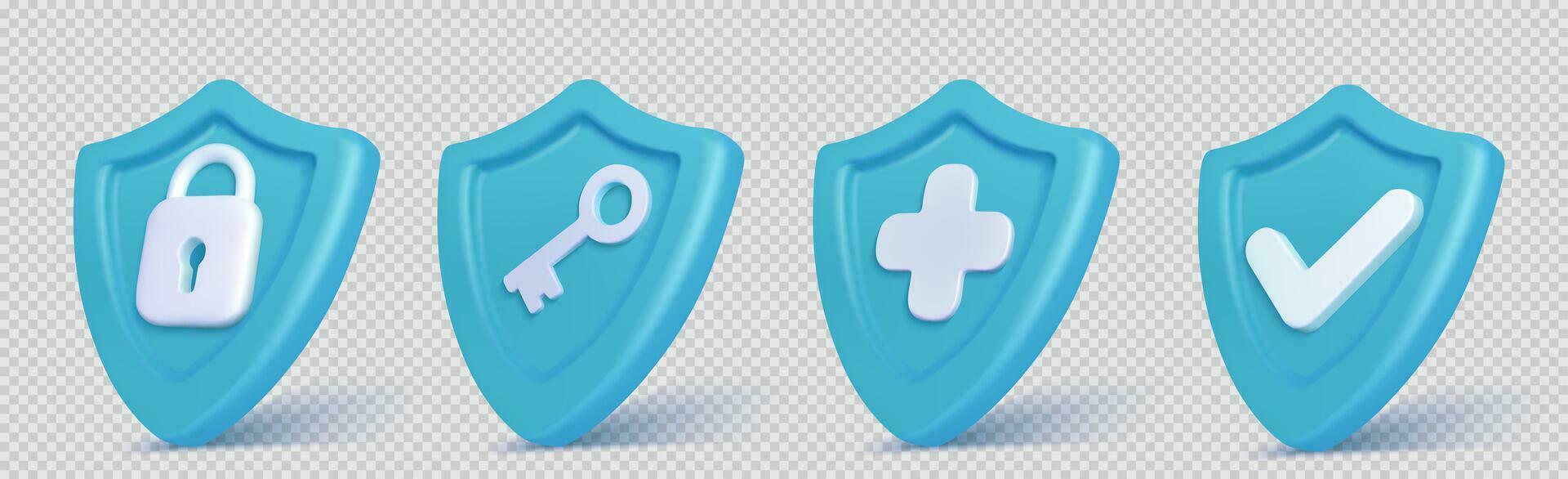 Realistic set of blue security shield icons vector