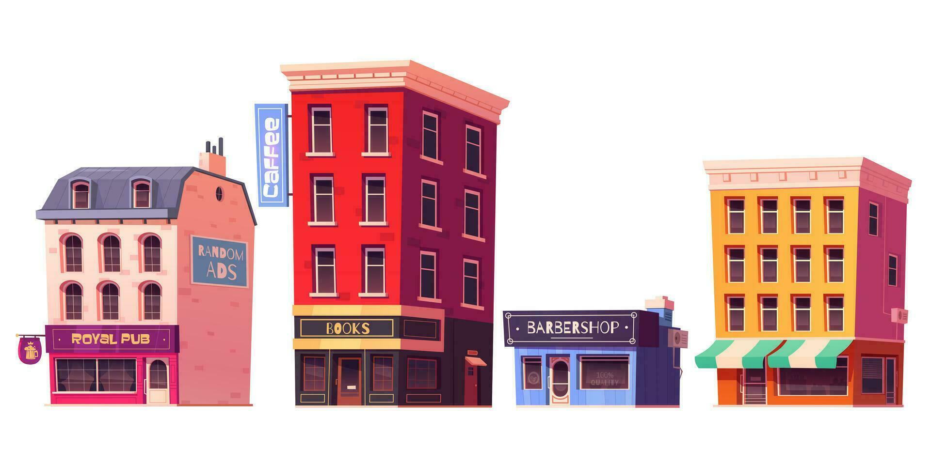 Cartoon set of city buildings isolated on white vector