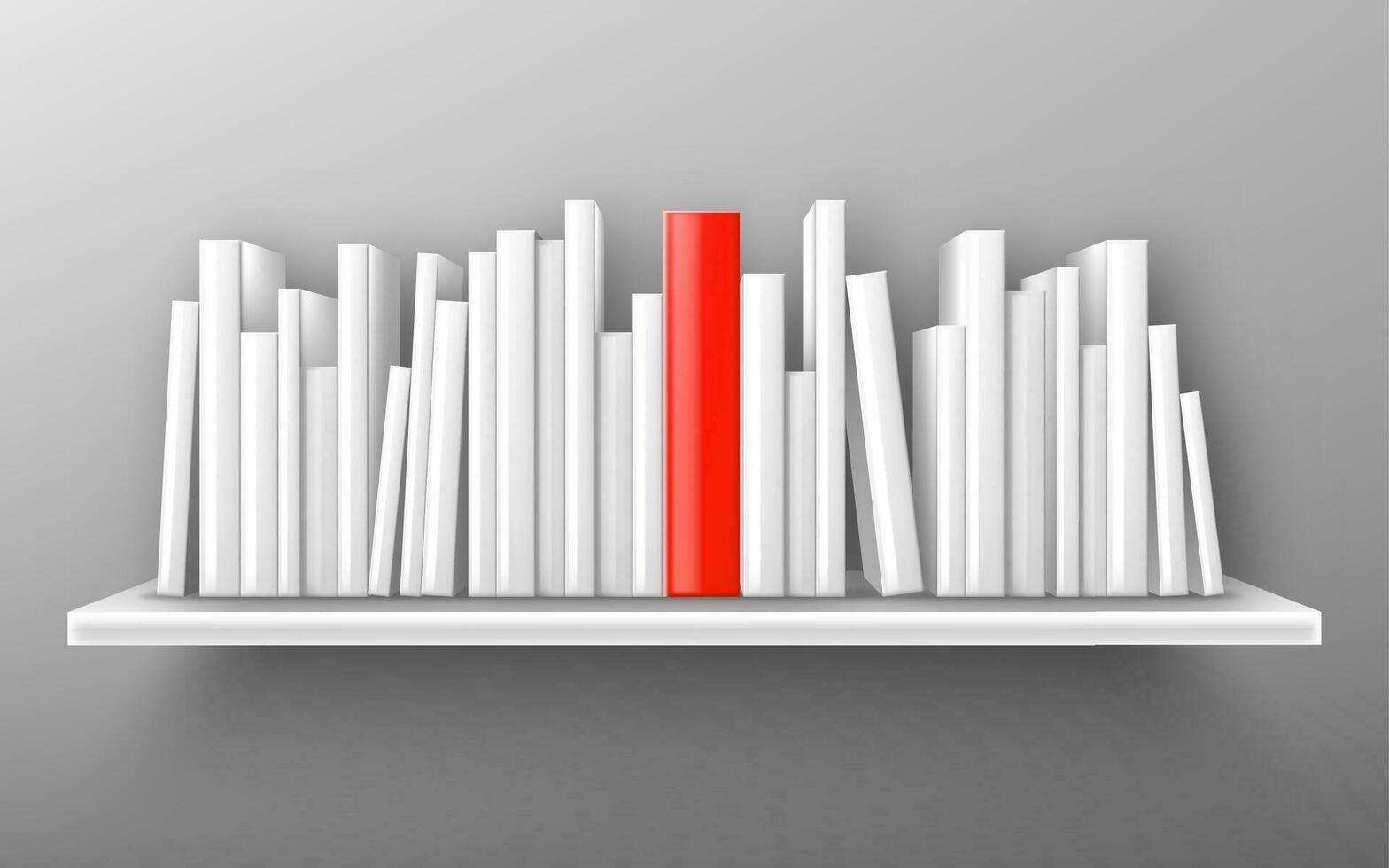 Realistic shelf mockup with white and red books vector