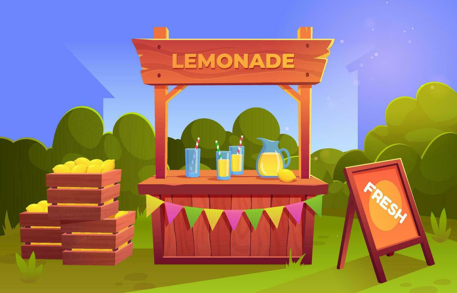 Lemonade stand market with juice for sale vector