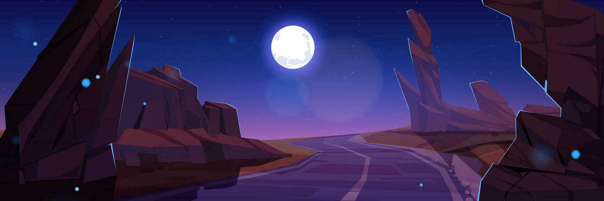Cartoon night road between rocks vector