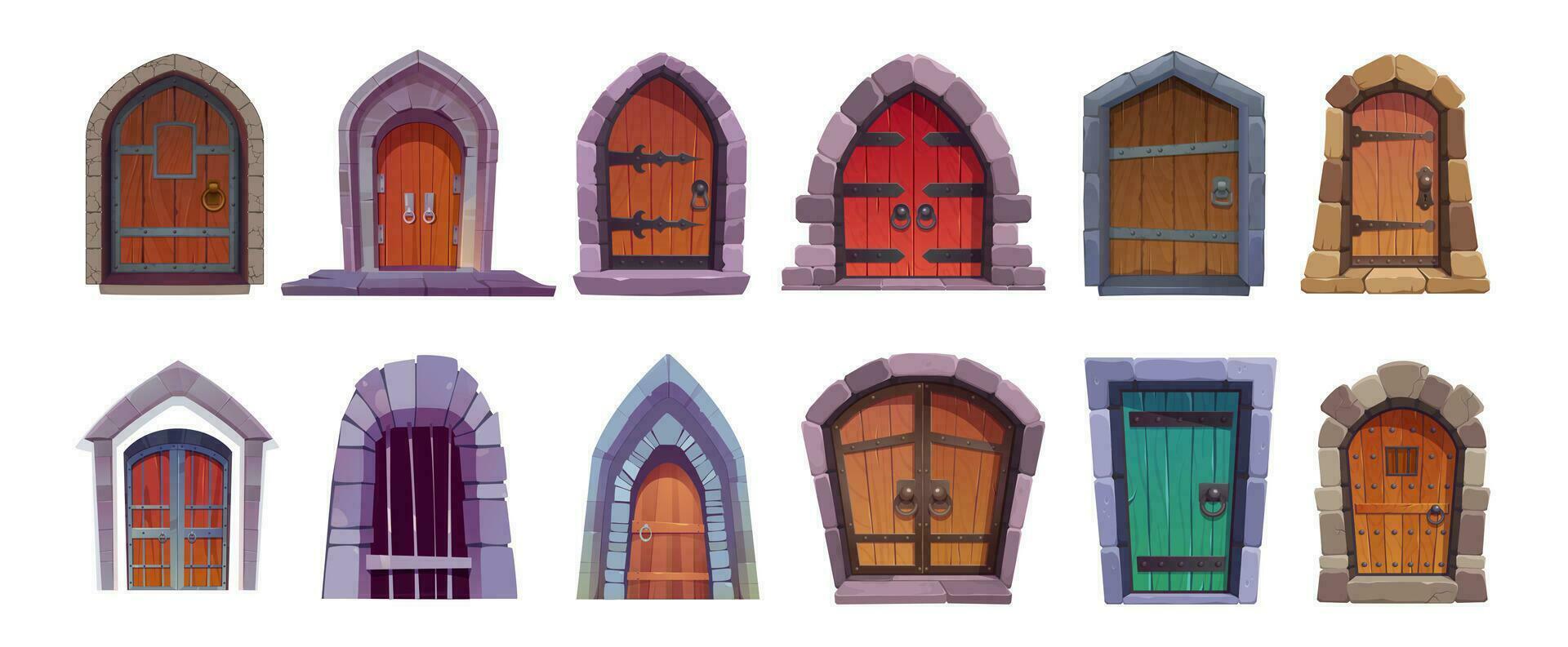 Cartoon set of medieval castle doors vector