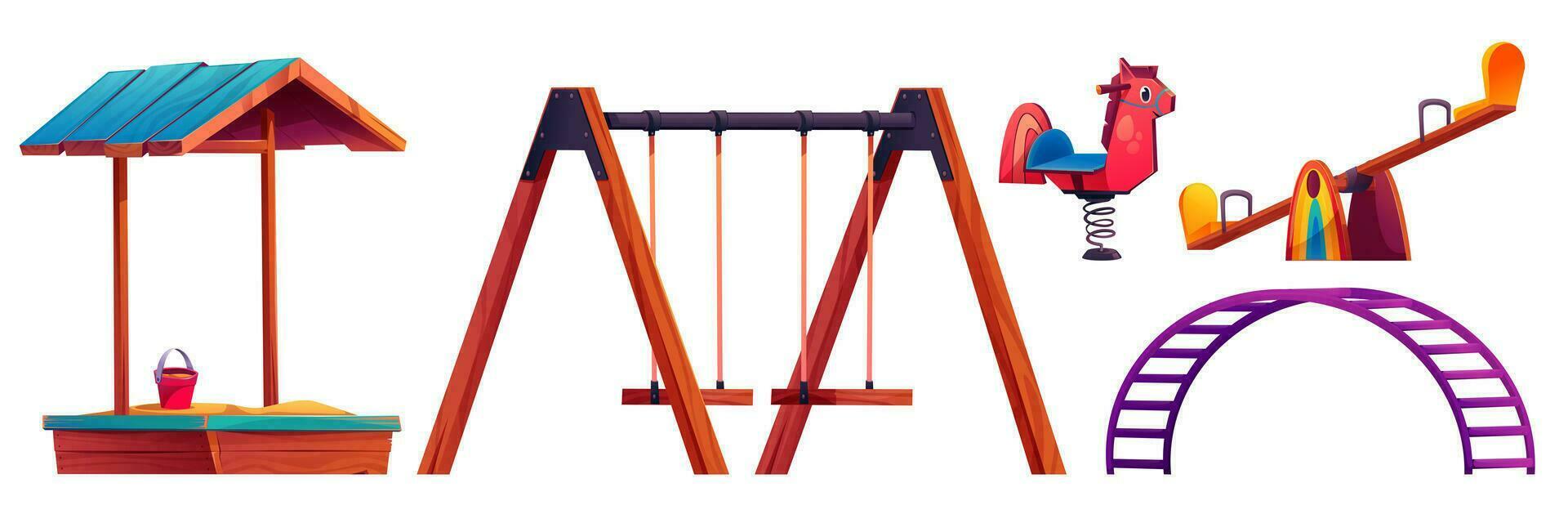 Cartoon set of playground equipment on white vector