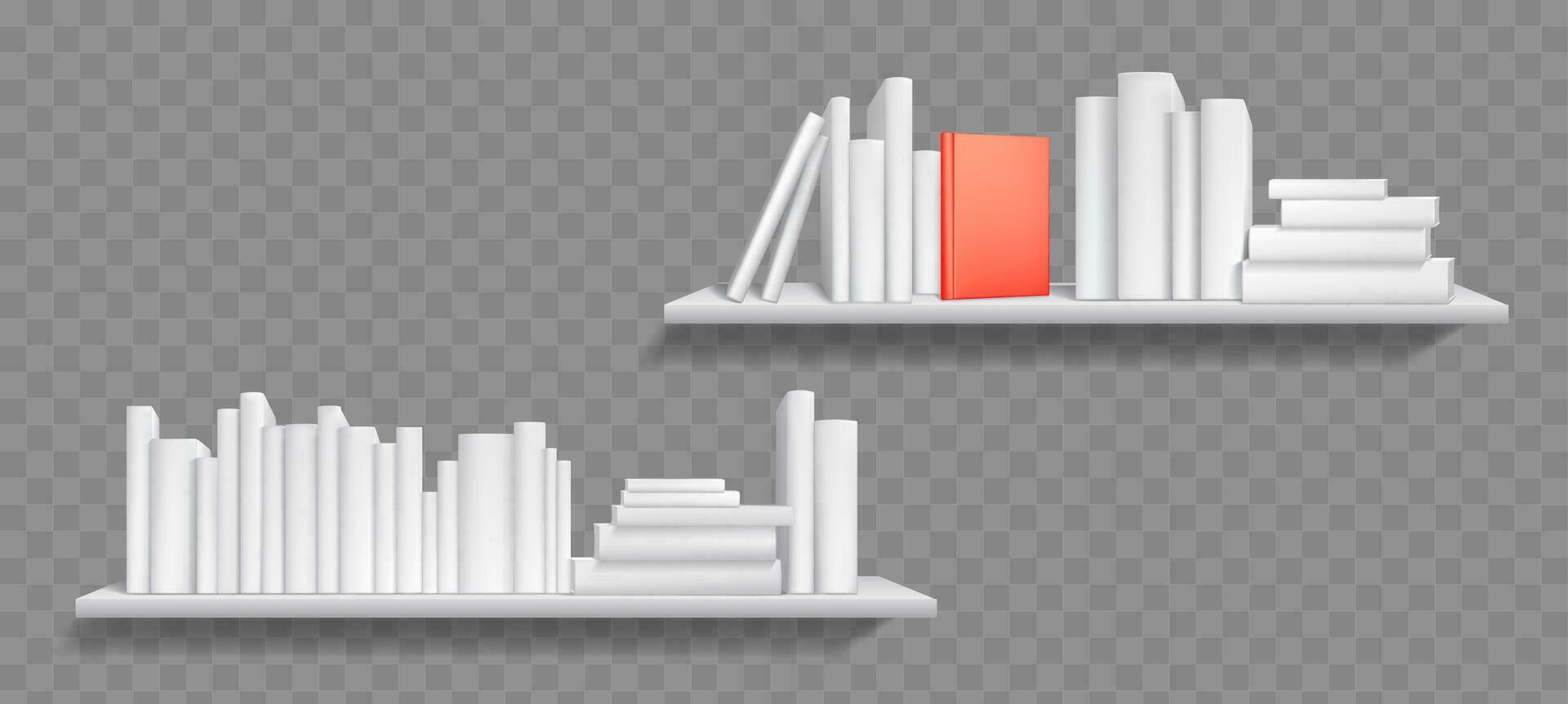 White blank 3d book shelf cover library mockup vector