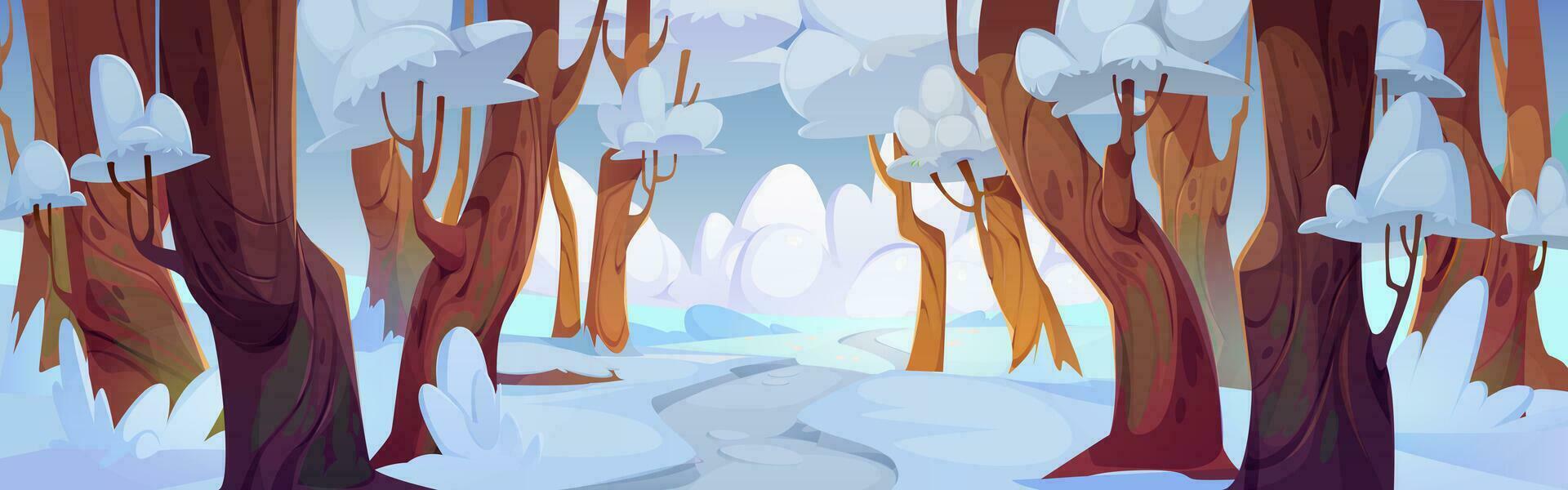 Winter snow forest vector landscape. Cold season