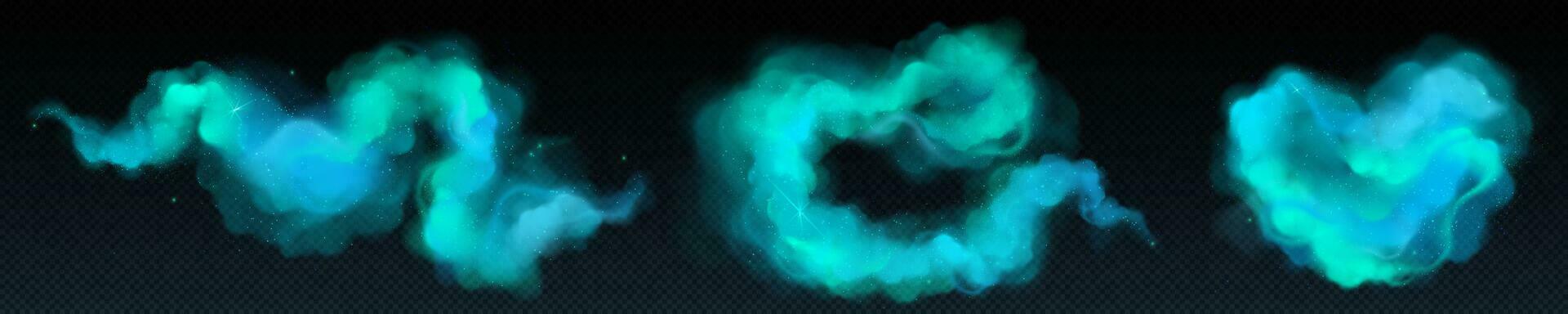 Realistic set of turquoise smoke clouds vector