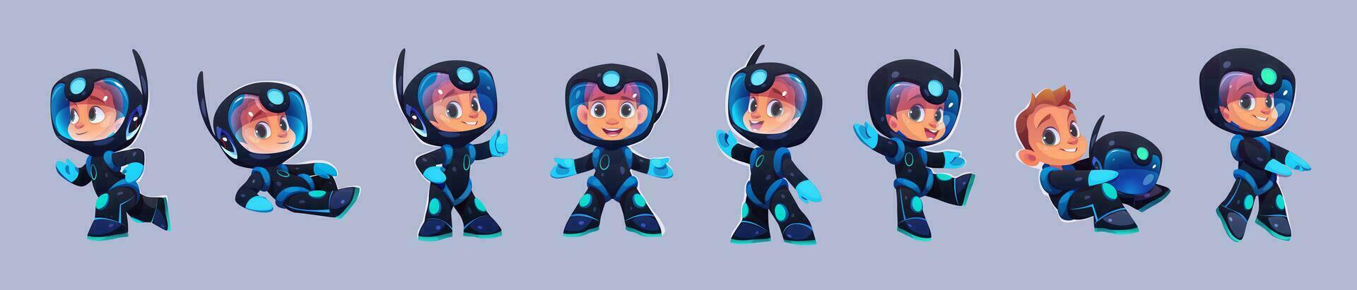 Cartoon set of child astronaut vector