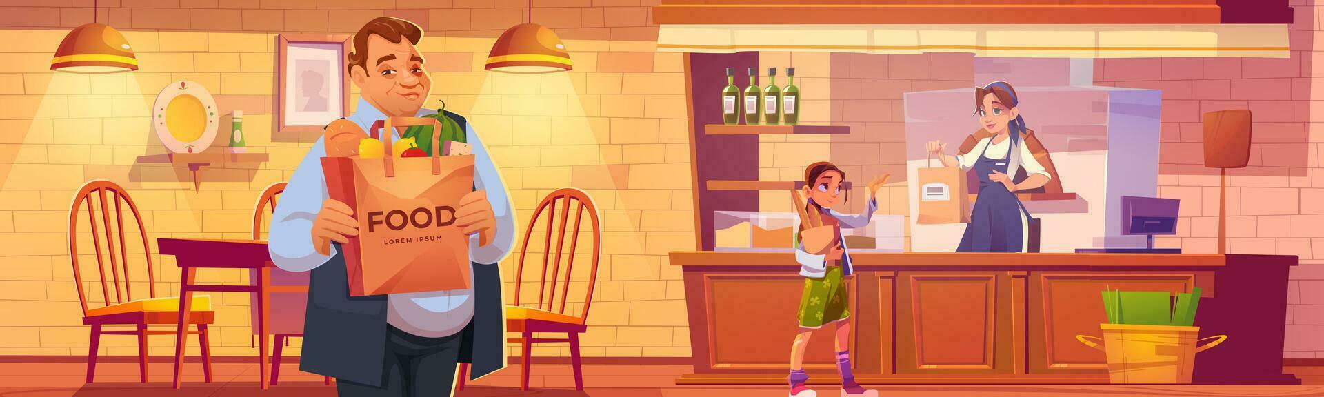 Cartoon grocery shop with people vector