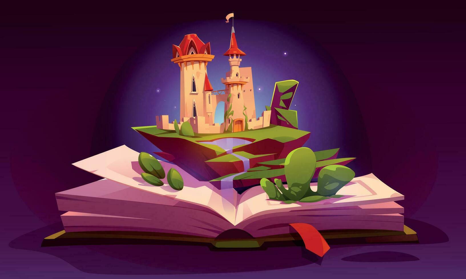 Open book with fairy tale castle on pages vector