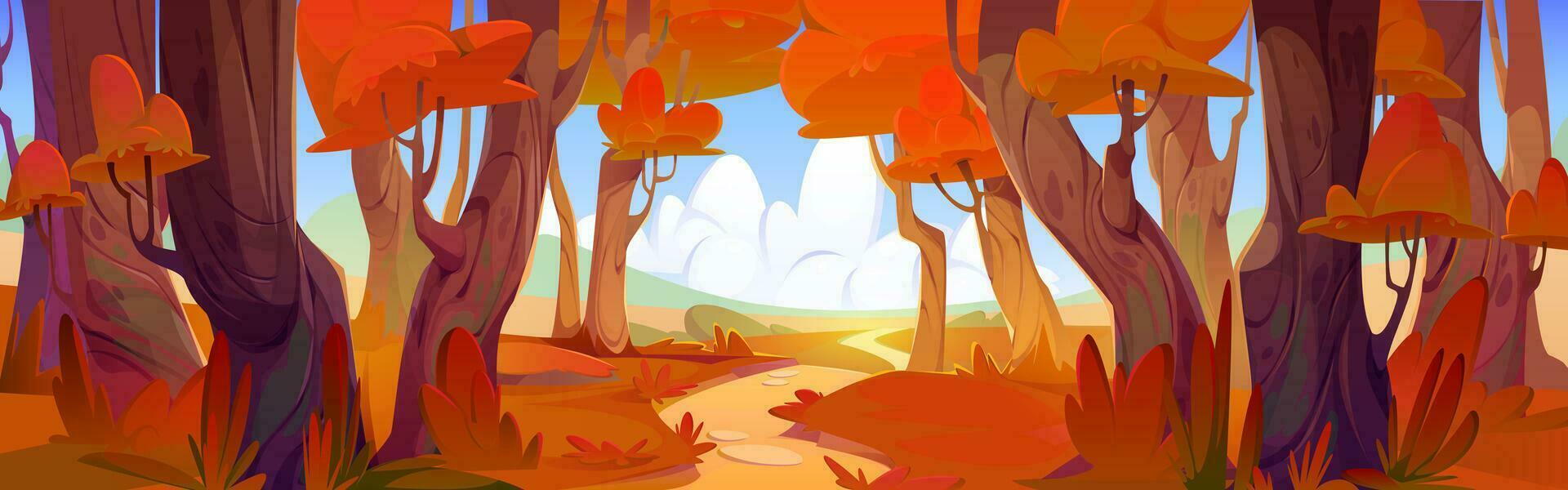 Autumn forest landscape with orange fall trees vector