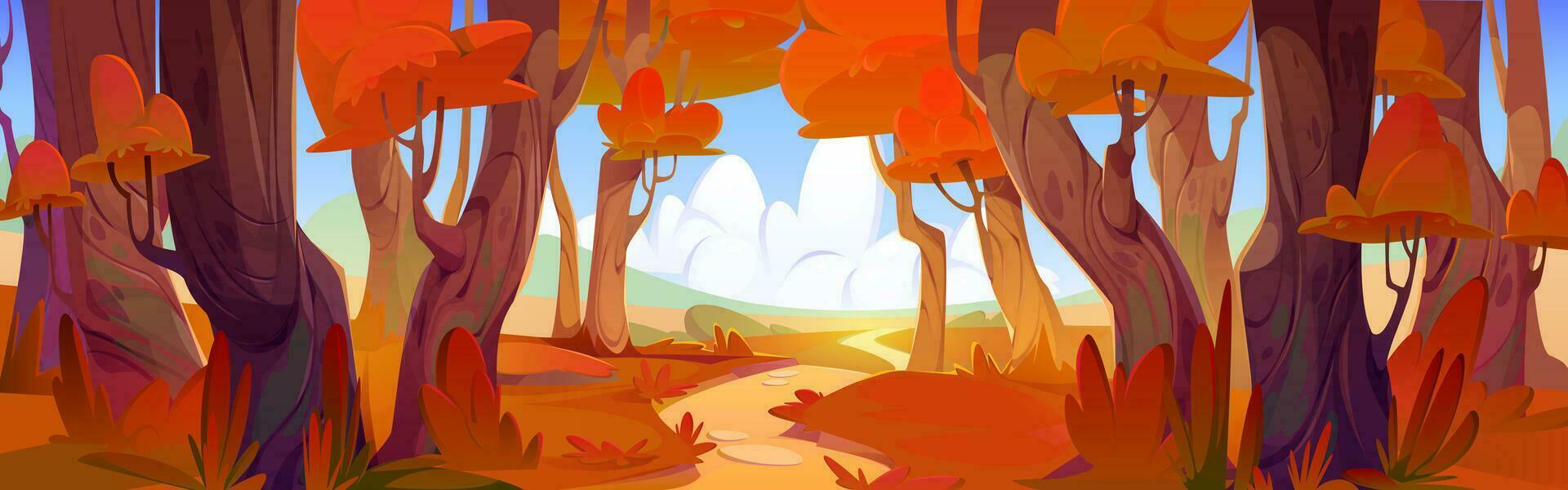 otoño bosque paisaje con naranja otoño arboles vector