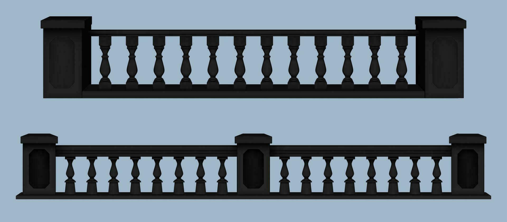 Realistic 3D set of classical balustrade handrails vector