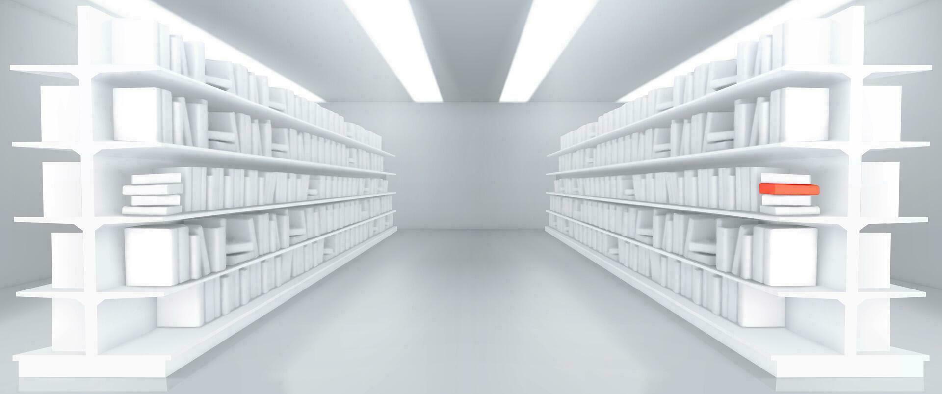 realista librería pasillo con libro maquetas vector