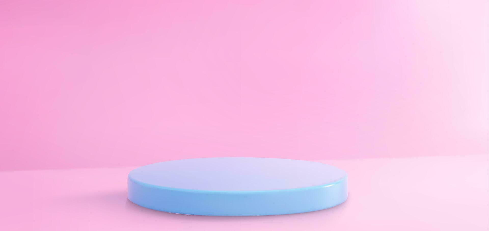 3d pink wall studio background with blue podium vector