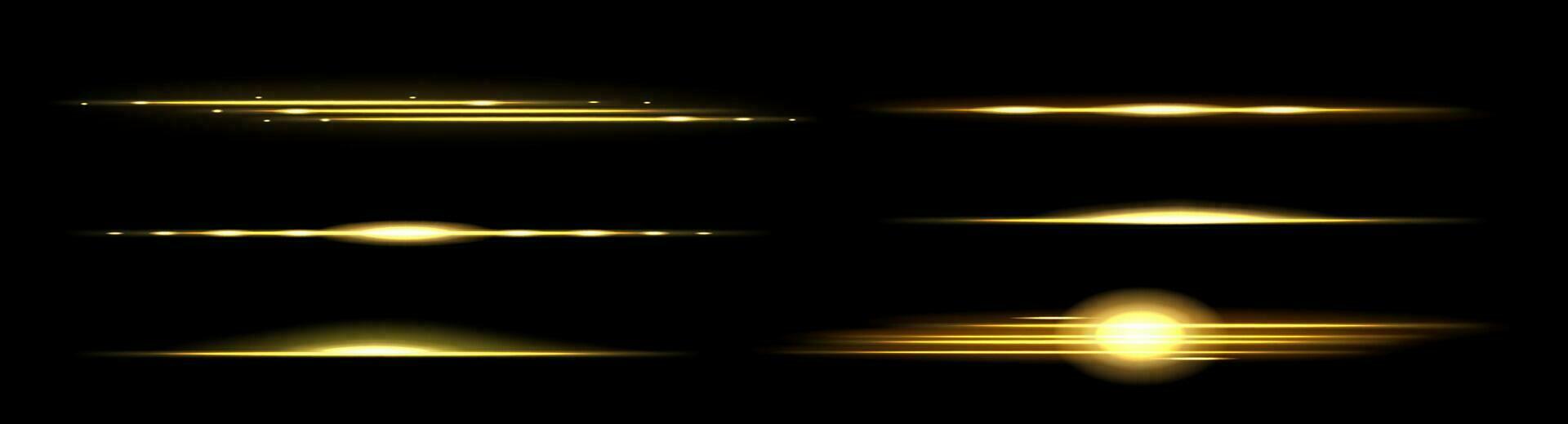 Realistic set of golden light lines on black vector