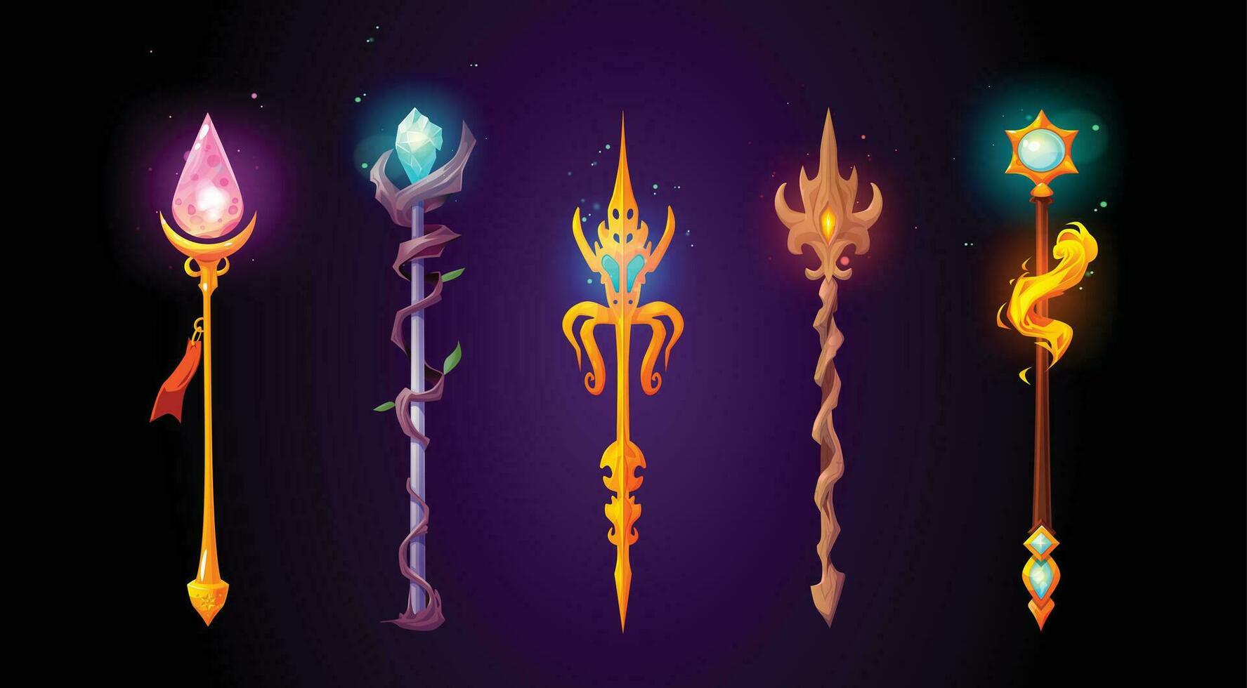 Cartoon vector magic fantasy game trident weapon