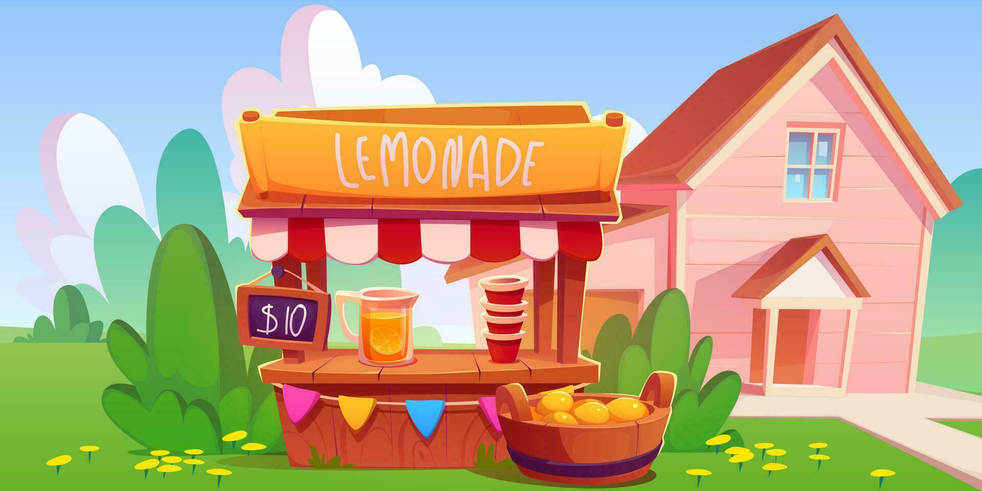 Cartoon green yard with lemonade stand vector