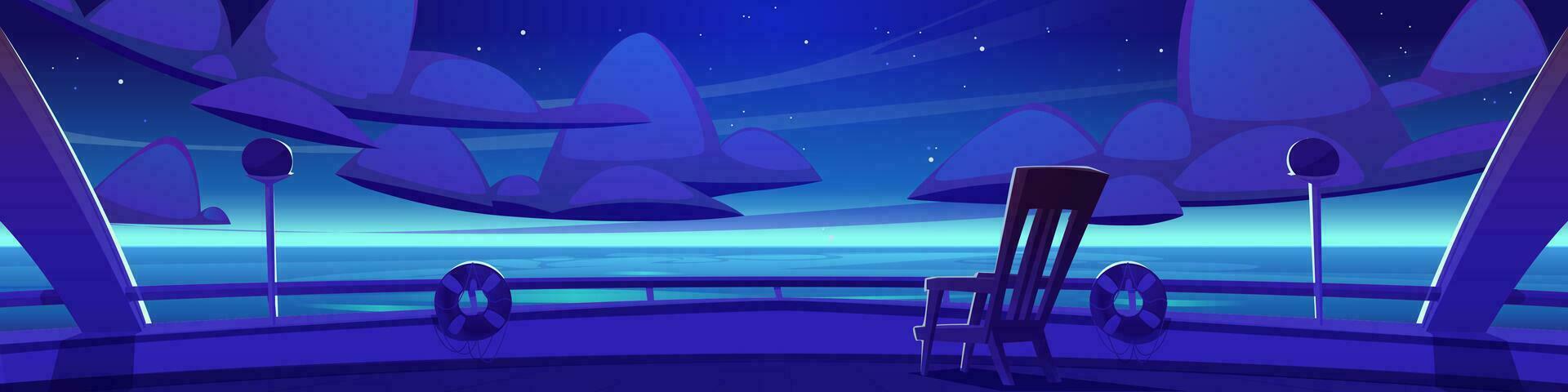 Cartoon yacht deck with night sea view vector