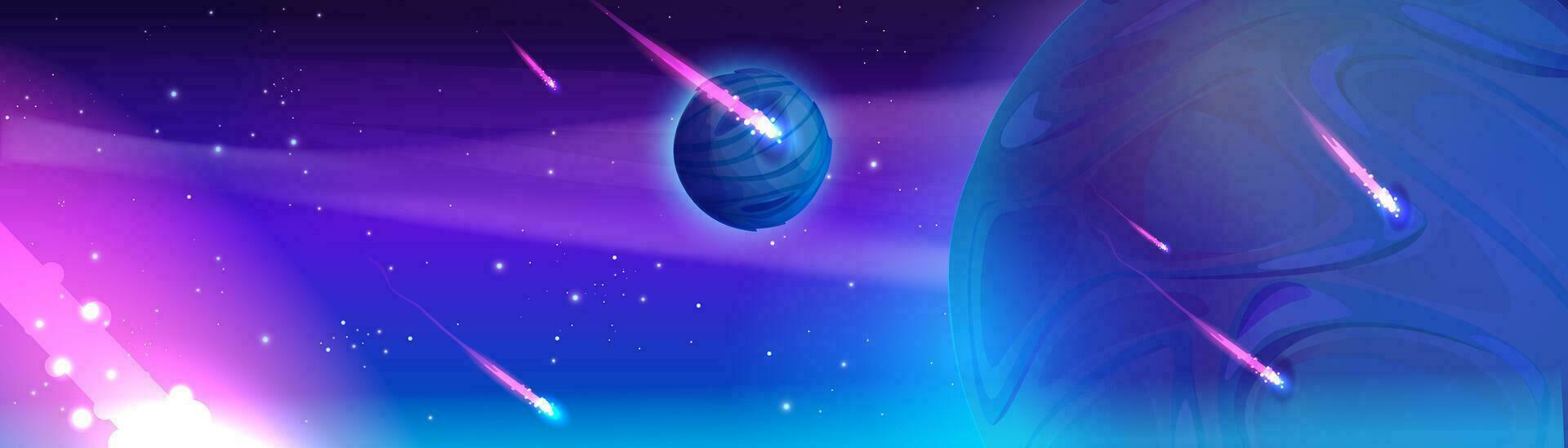 Fantasy space with planets and shooting stars vector